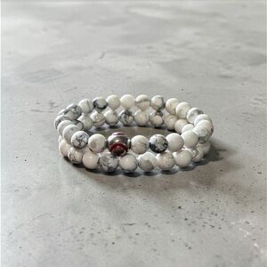 White Howlite Beaded Stretch Bracelet with Accent Baseball Bead